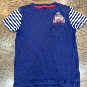 Boden Navy Striped Sleeve Tee with Shark Pocket